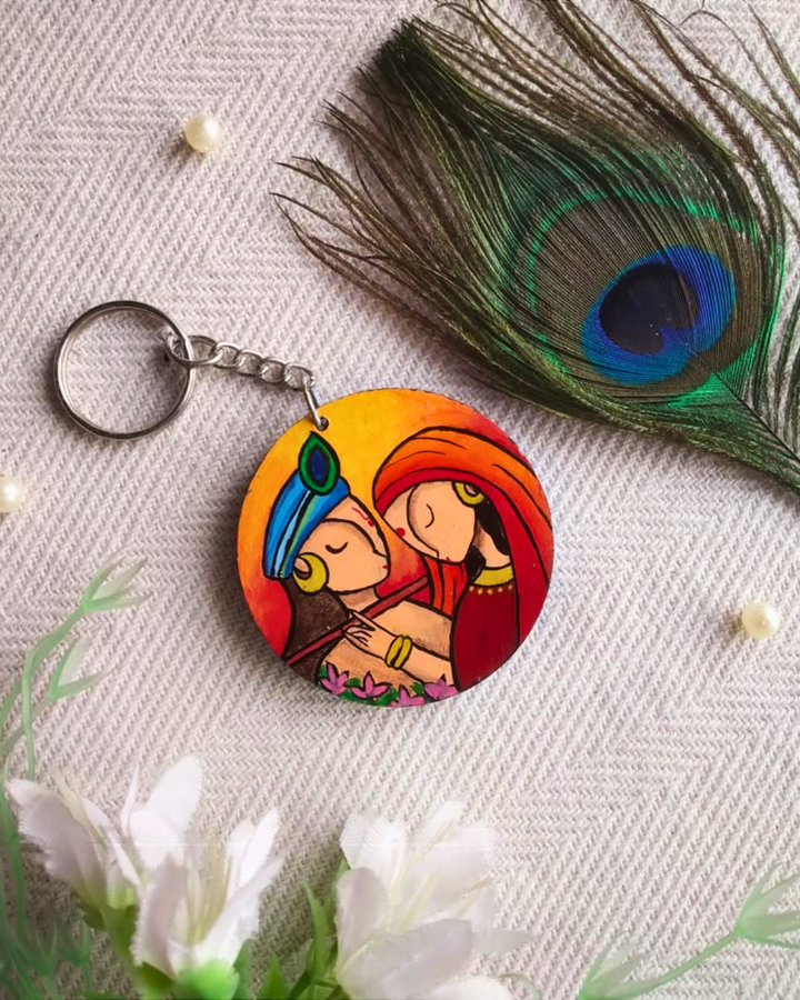 Radha–Krishna Mithila Art Keychain